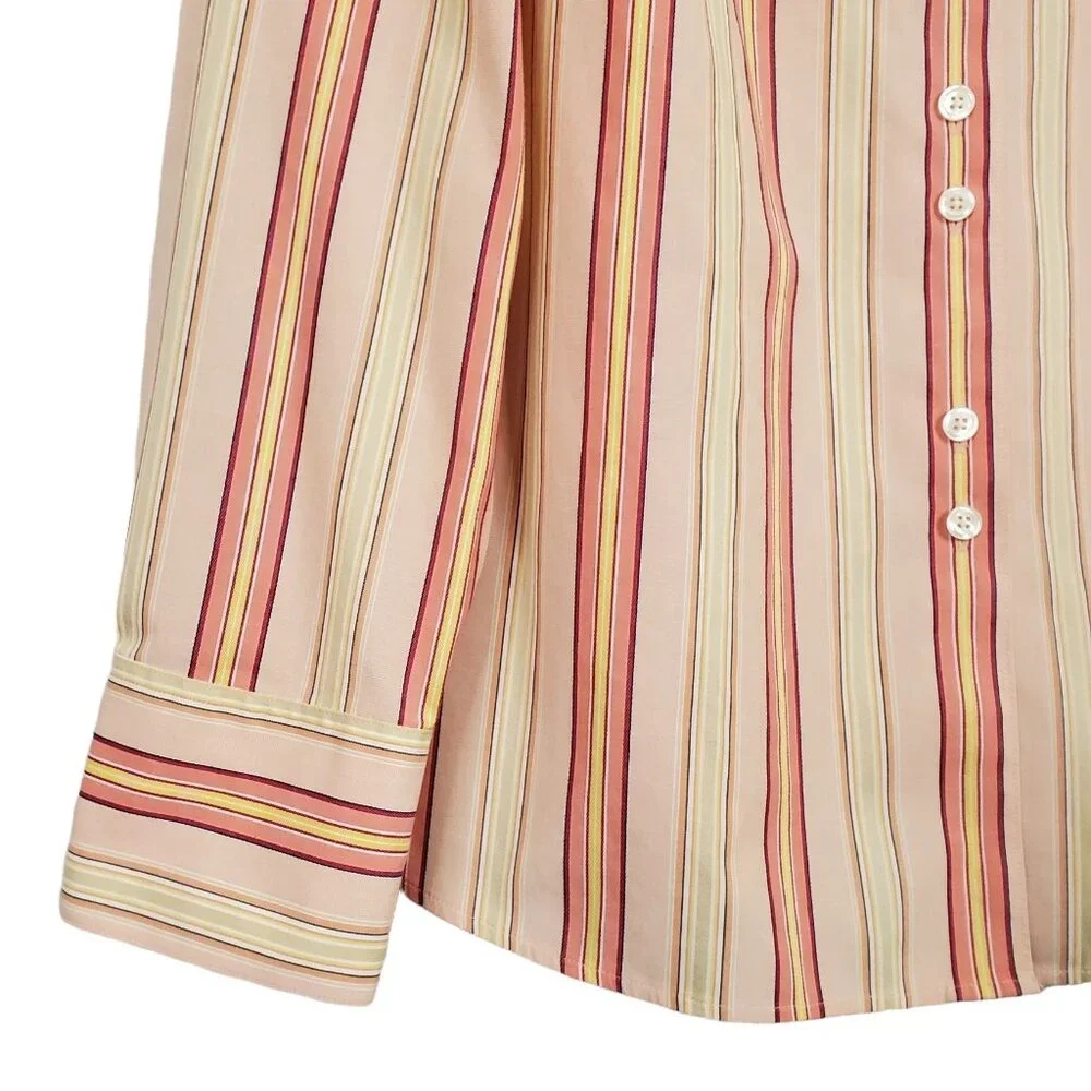 Talbots Sz 12 Shirt Button Down Vertical Stripe Wrinkle Resistant Collared Peach - Picture 6 of 8